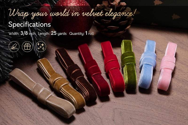 Keypan Taupe Velvet Ribbon 3/8 Inch Handmade Vintage Thin Ribbons for Wrapping Gift Wreath Decoration Ornaments Bow Making Christmas Tree Home Decor, 25 Yd - Image 2